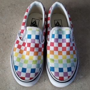Rainbow Checker Slip Ons